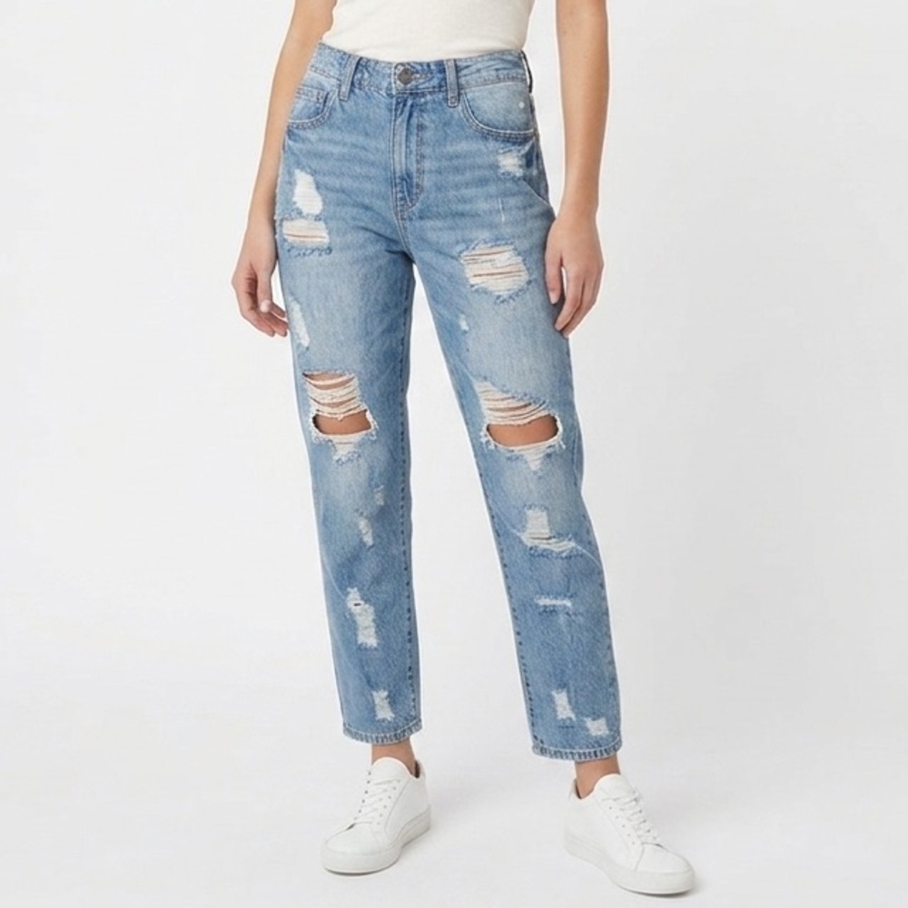 Anthropologie PISTOLA Bobbie Destructed High Rise Relaxed Boyfriend Ankle Jean